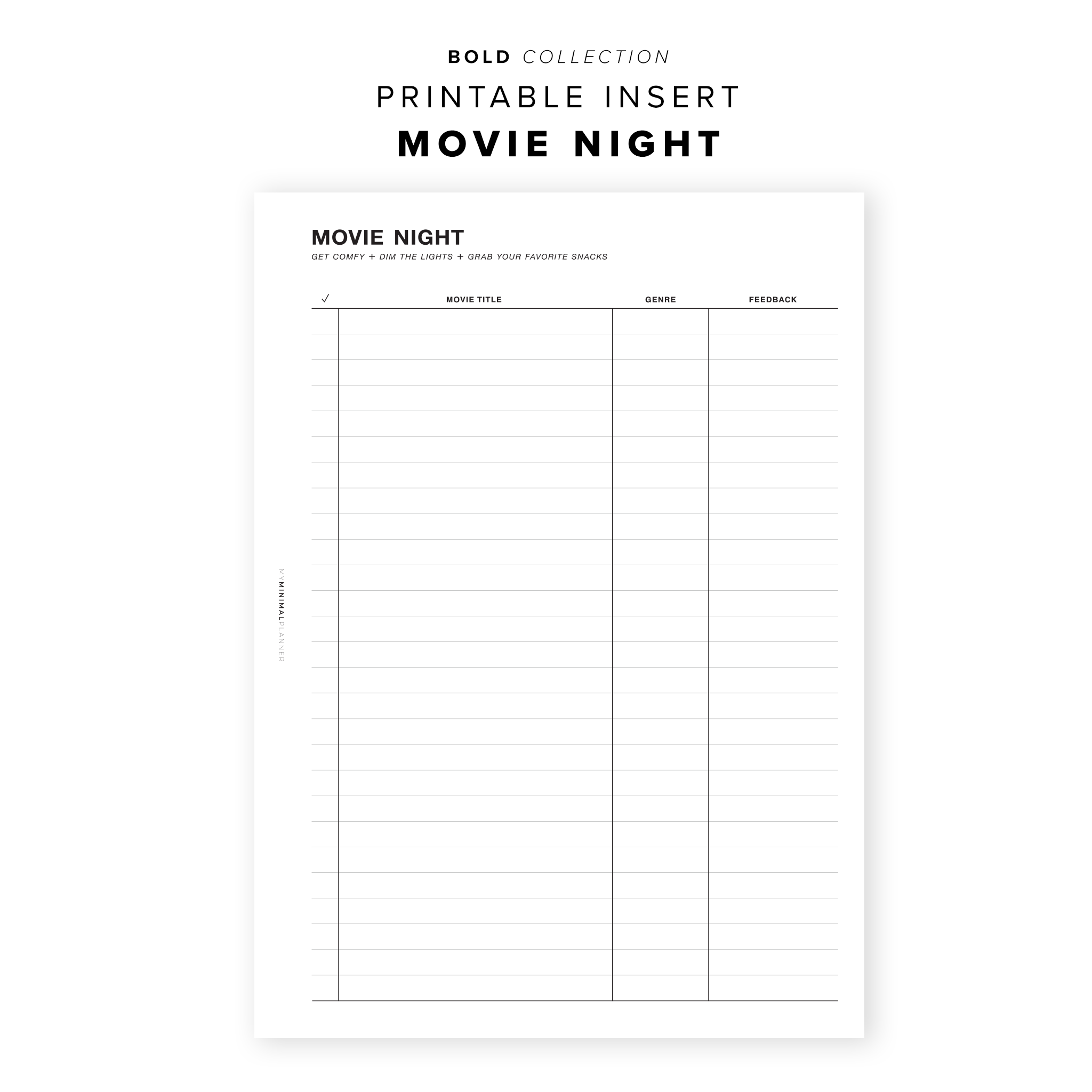 PR40 Movie Night Printable Insert My Minimal Planner