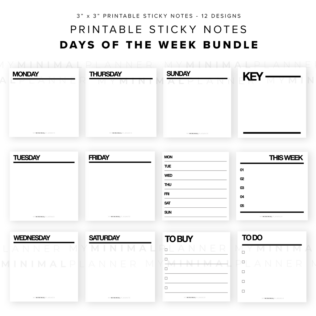 PSN03 - Days of the Week - Printable Sticky Notes – My Minimal Planner