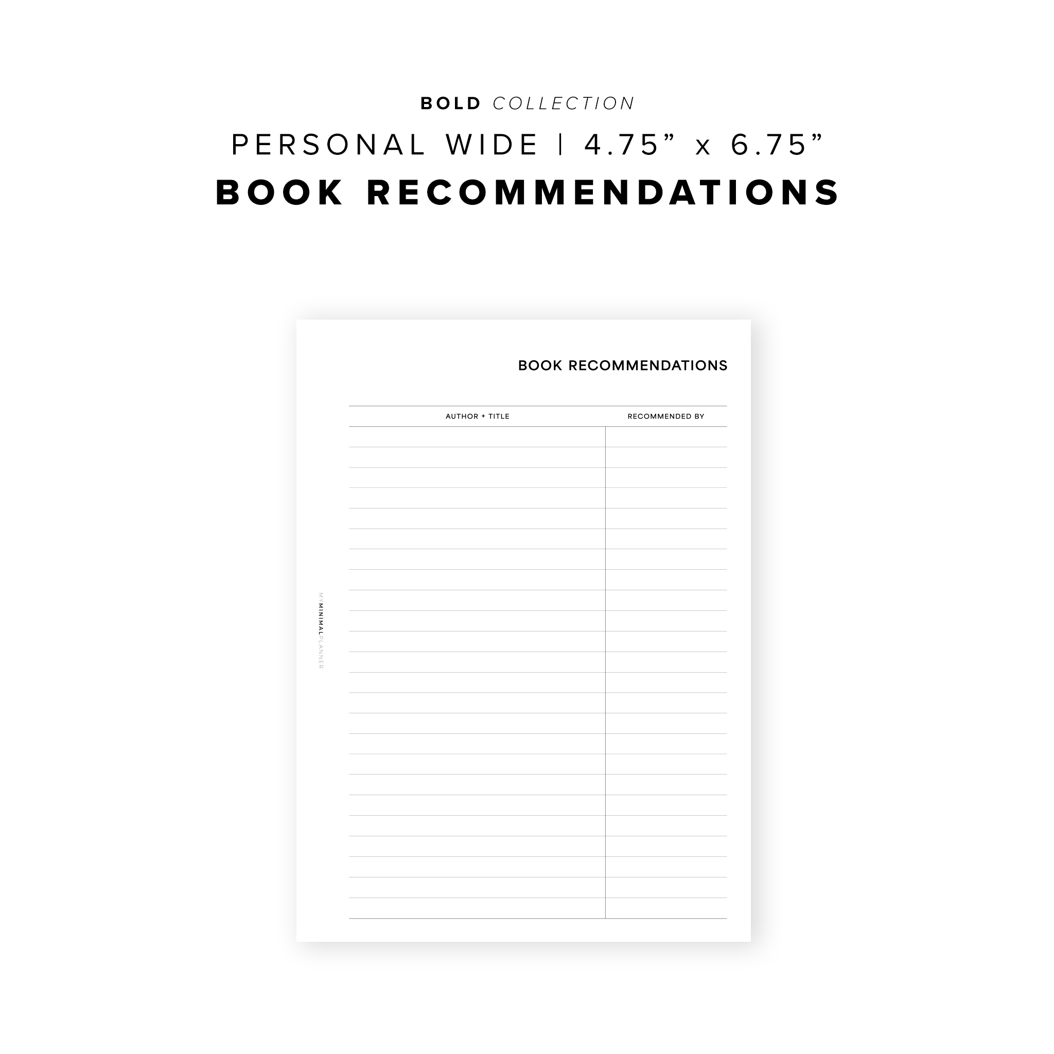 PR200 - Book Recommendations - Printable Insert