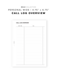 PR107 - Call Log - Printable Insert