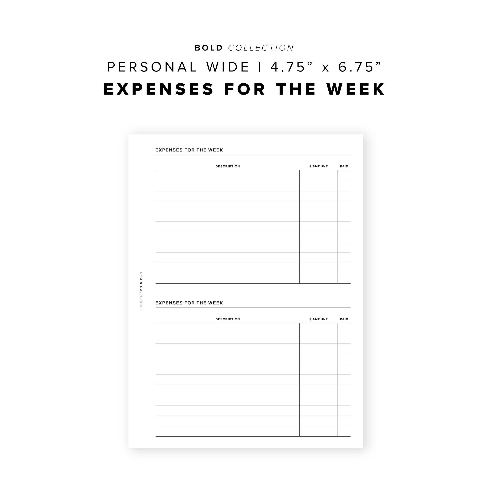 PR62 - Expenses for the Week - Printable Inserts