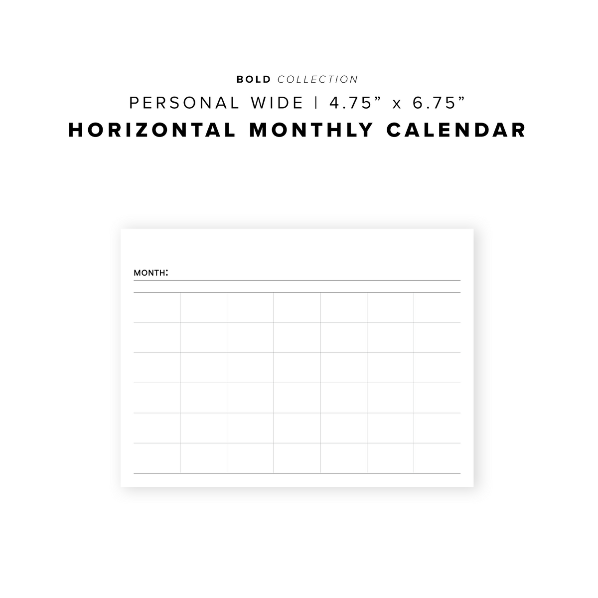 Horizontal Month Layout PR205 - Horizontal Monthly Calendar - Printable Insert – My Minimal Planner