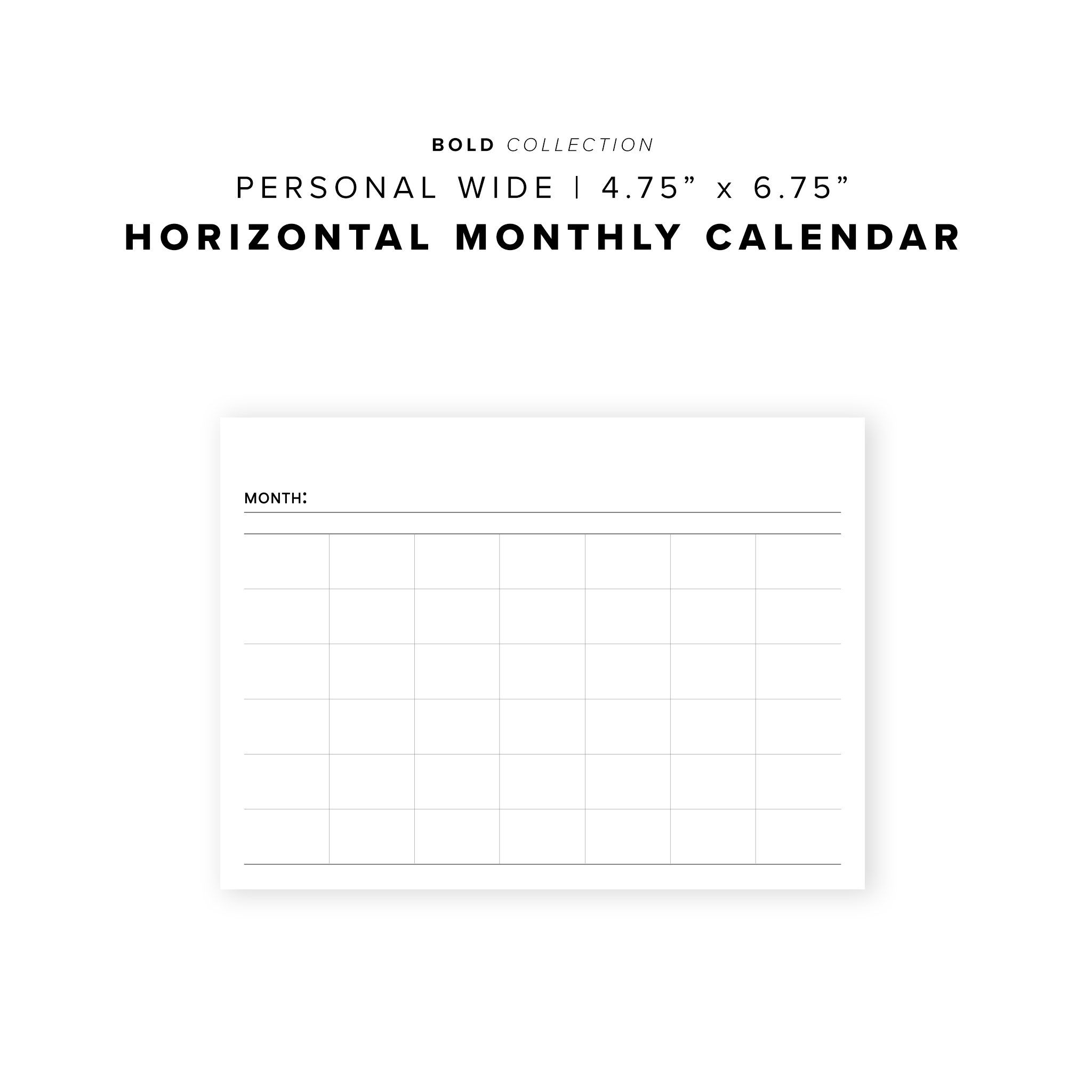 PR205 - Horizontal Monthly Calendar - Printable Insert