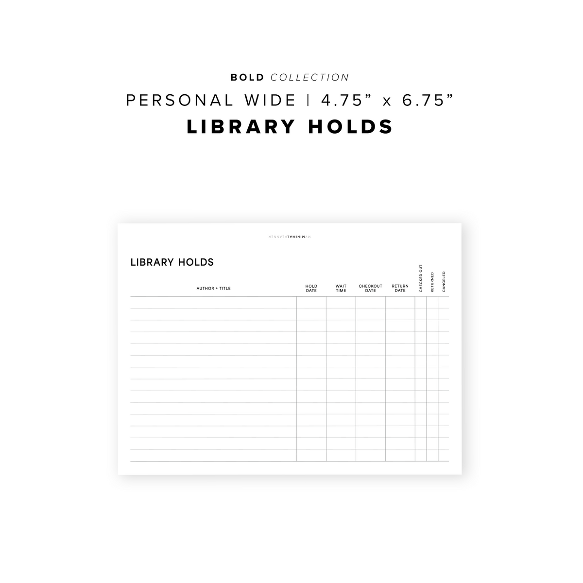 PR204 - Library Holds - Printable Insert – My Minimal Planner