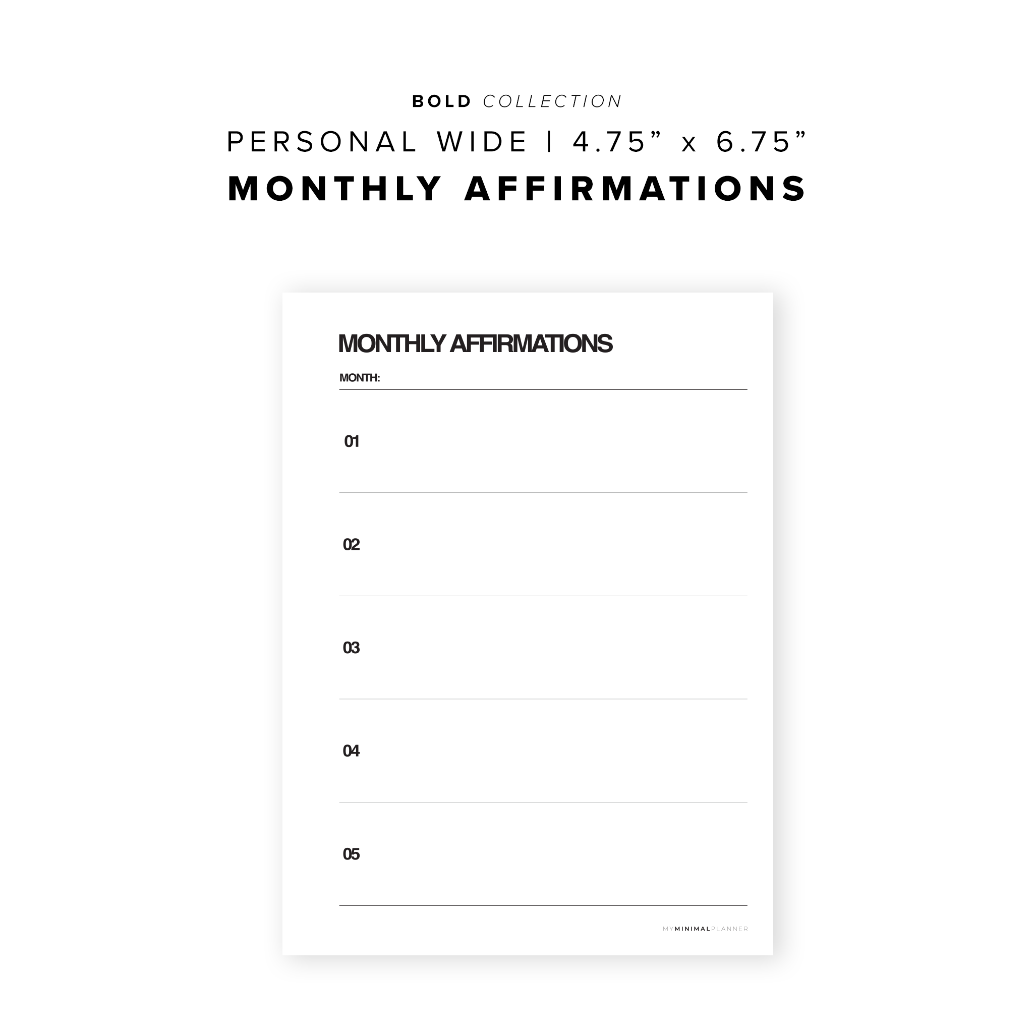 PR105 - Monthly Affirmations - Printable Insert