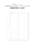 PR38 - Monthly List - Bold Collection - Printable Insert