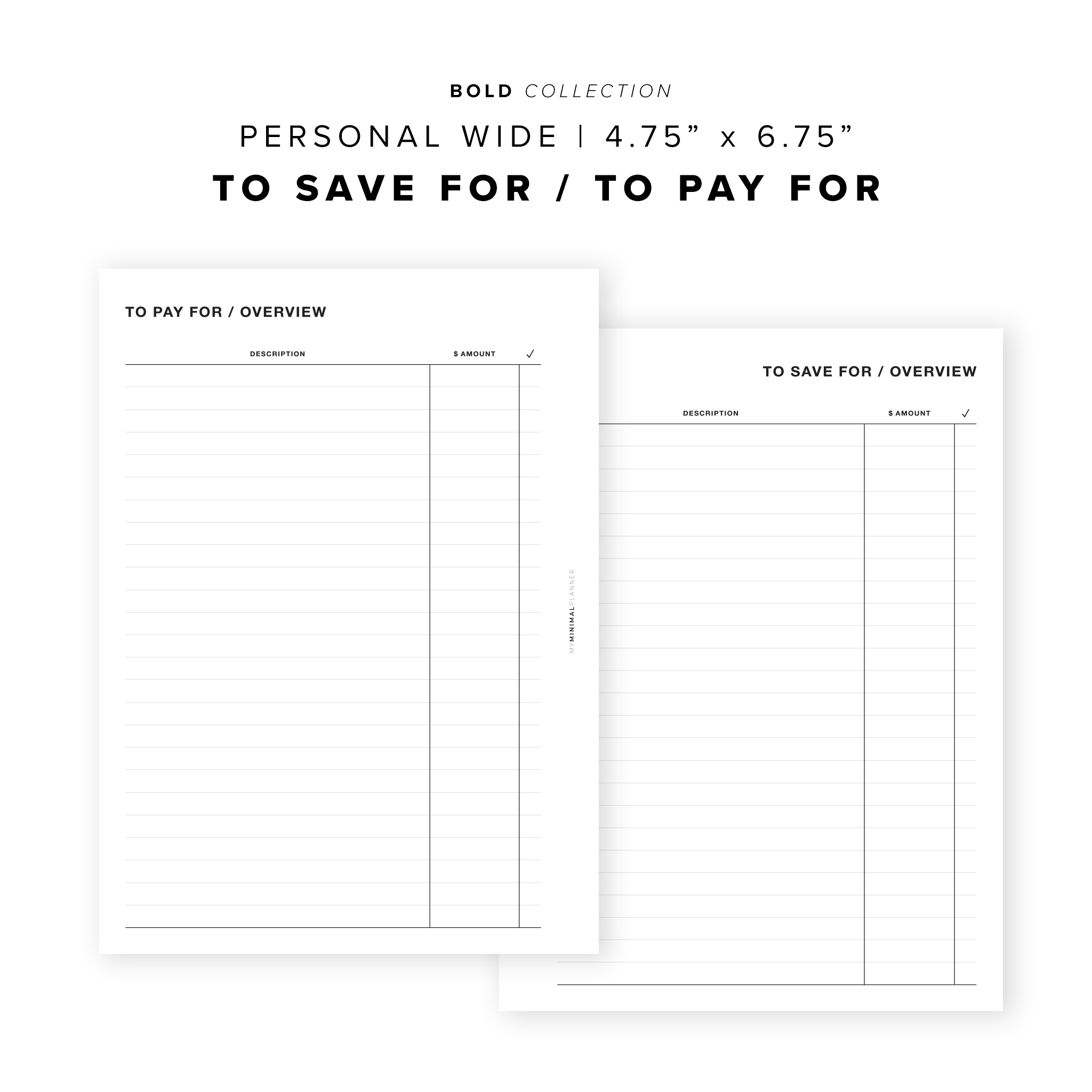PR49 - To Save For / To Pay For Overview - Printable Insert