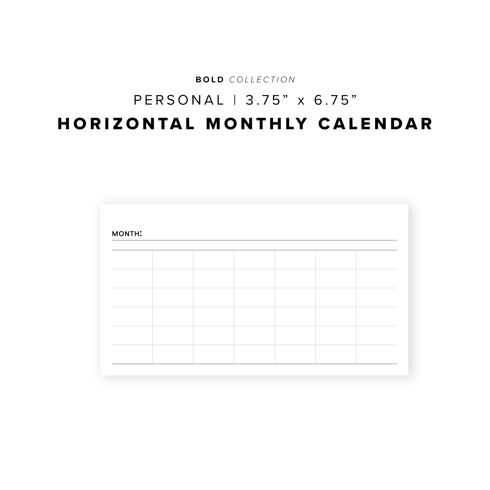 PR205 - Horizontal Monthly Calendar - Printable Insert
