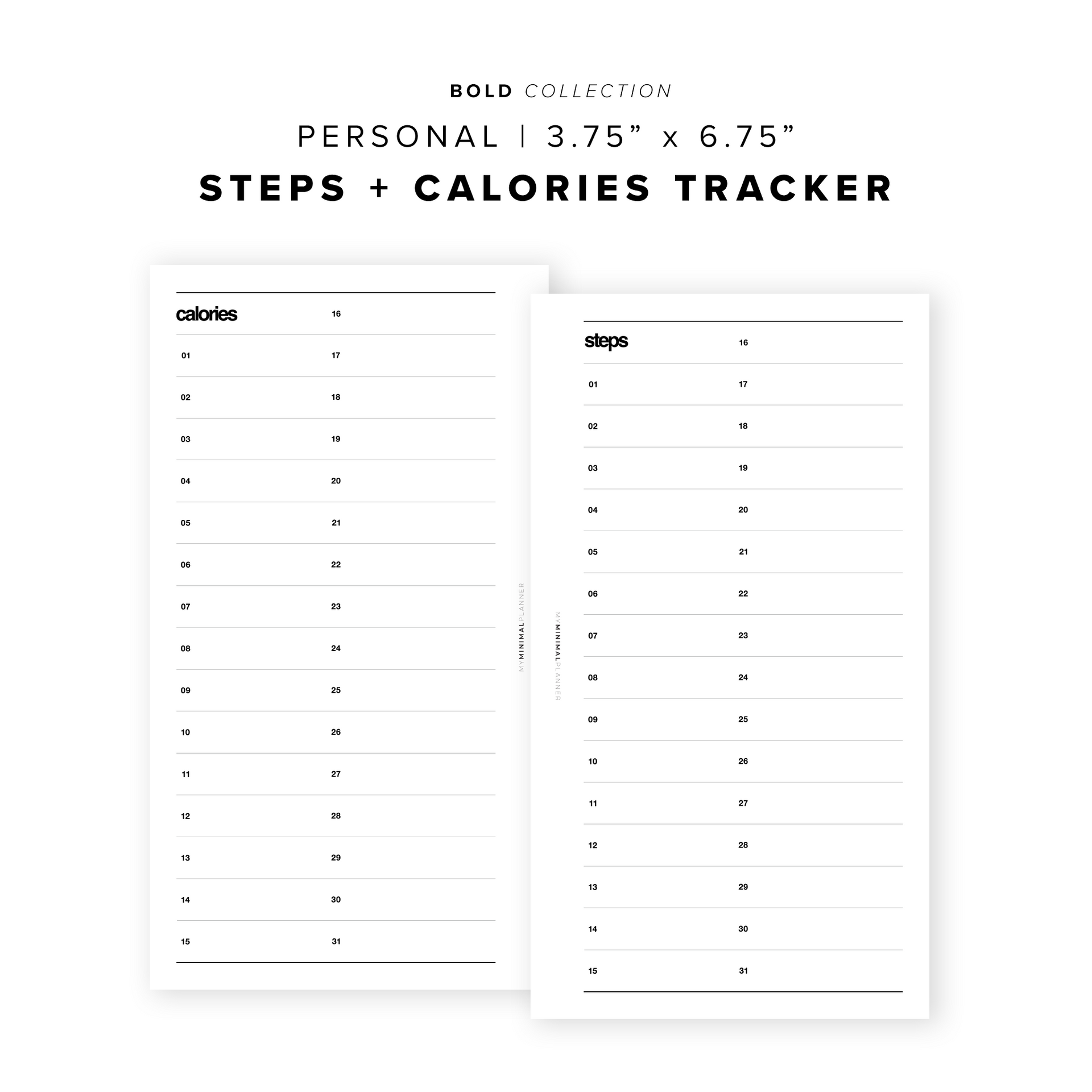 PR142 Steps + Calories Tracker Printable Insert My Minimal Planner