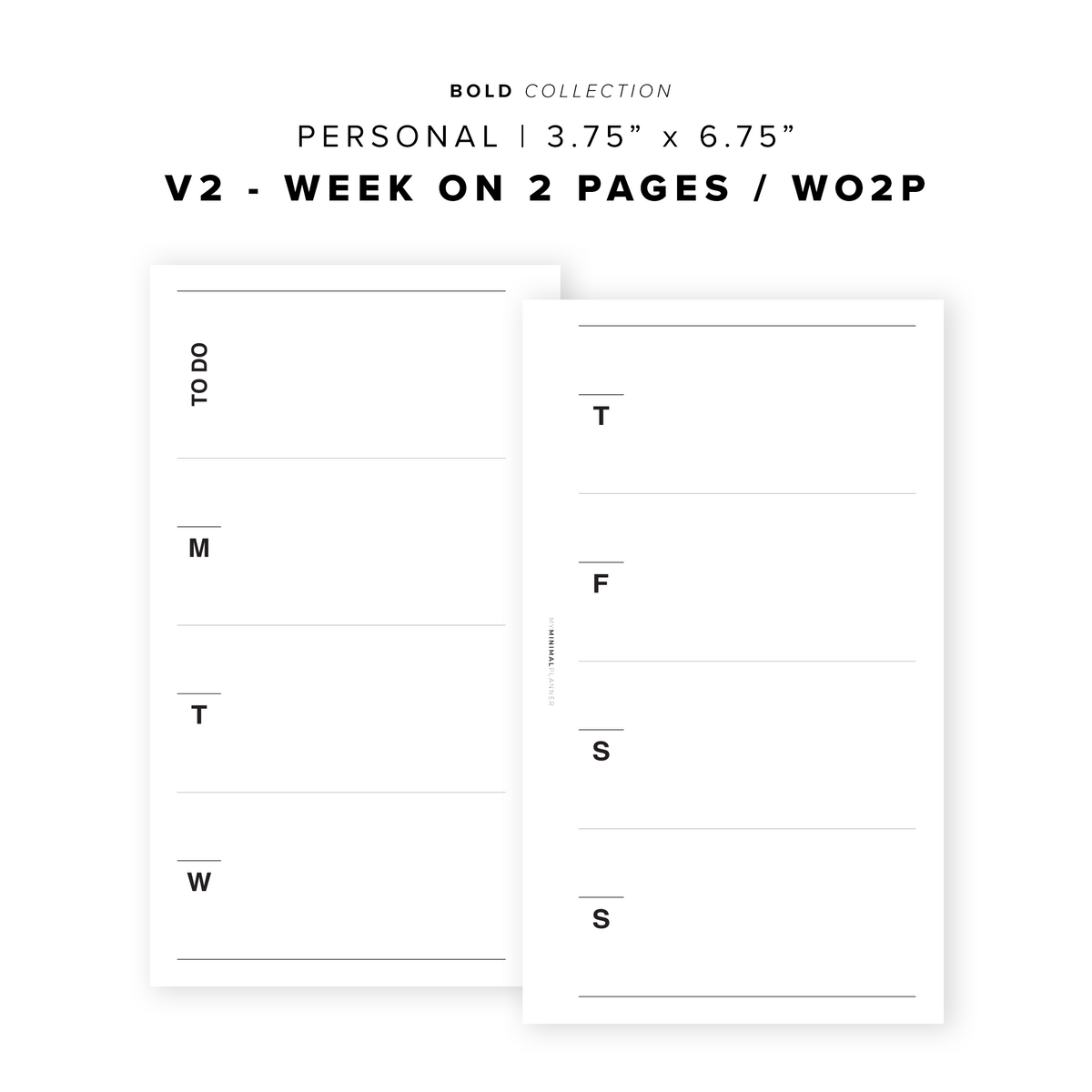 PR96 - V2 Week on 2 Pages / WO2P - Printable Insert – My Minimal Planner