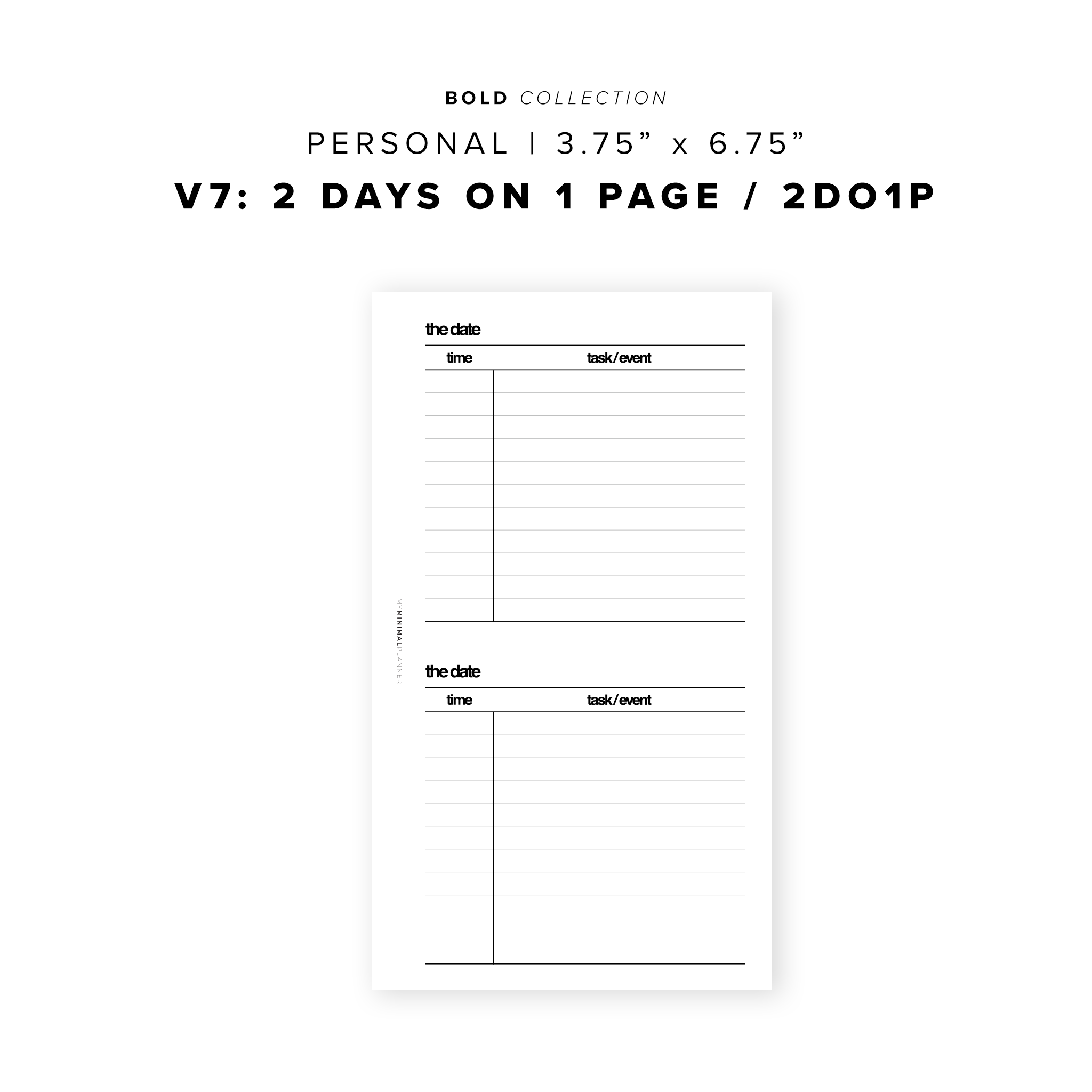 PR165 - V7: 2DO1P / 2 Days on 1 Page - Printable Insert