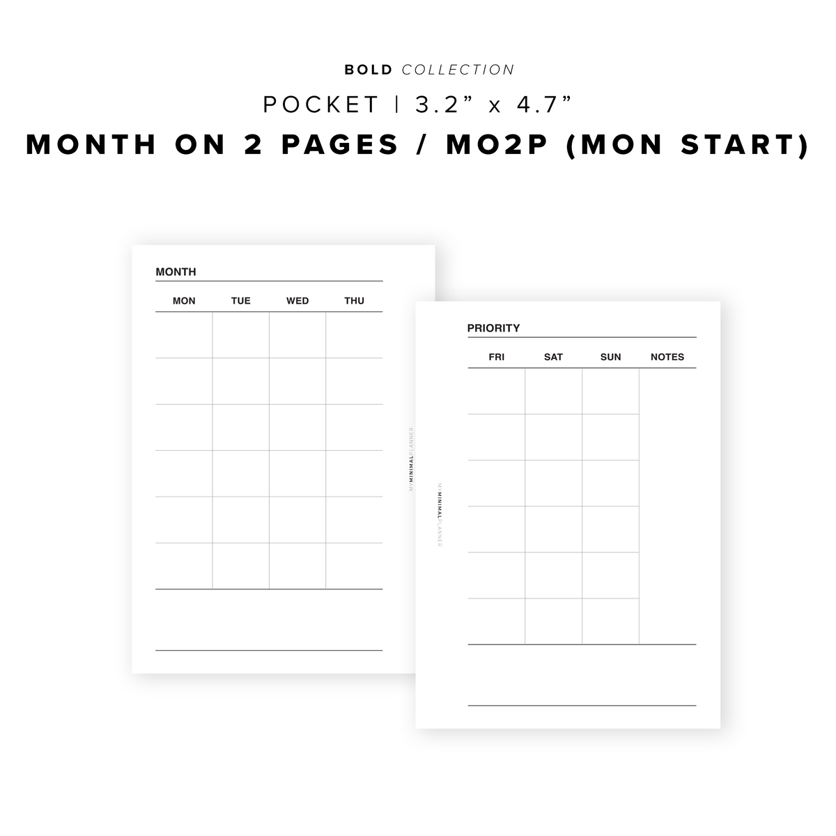 PR106 - Month on 2 Pages / MO2P - Printable Insert – My Minimal Planner