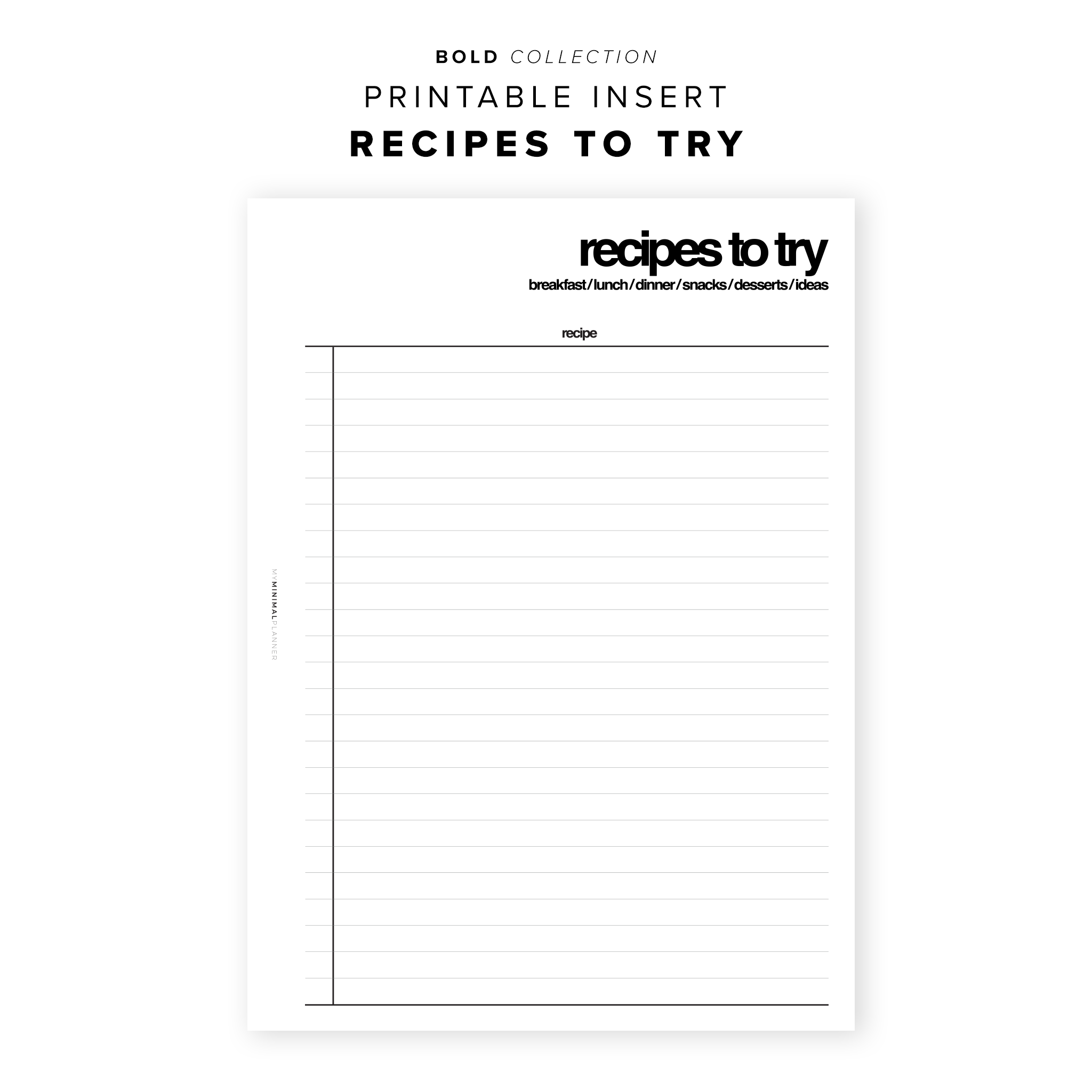 PR146 - Recipes to Try - Printable Insert