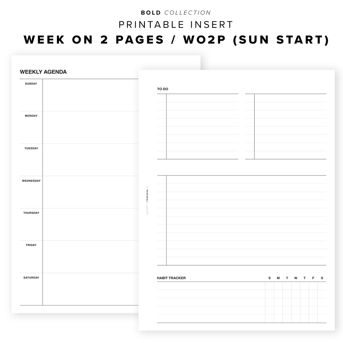 PR92 - Week on 2 Pages / WO2P - Printable Insert – My Minimal Planner