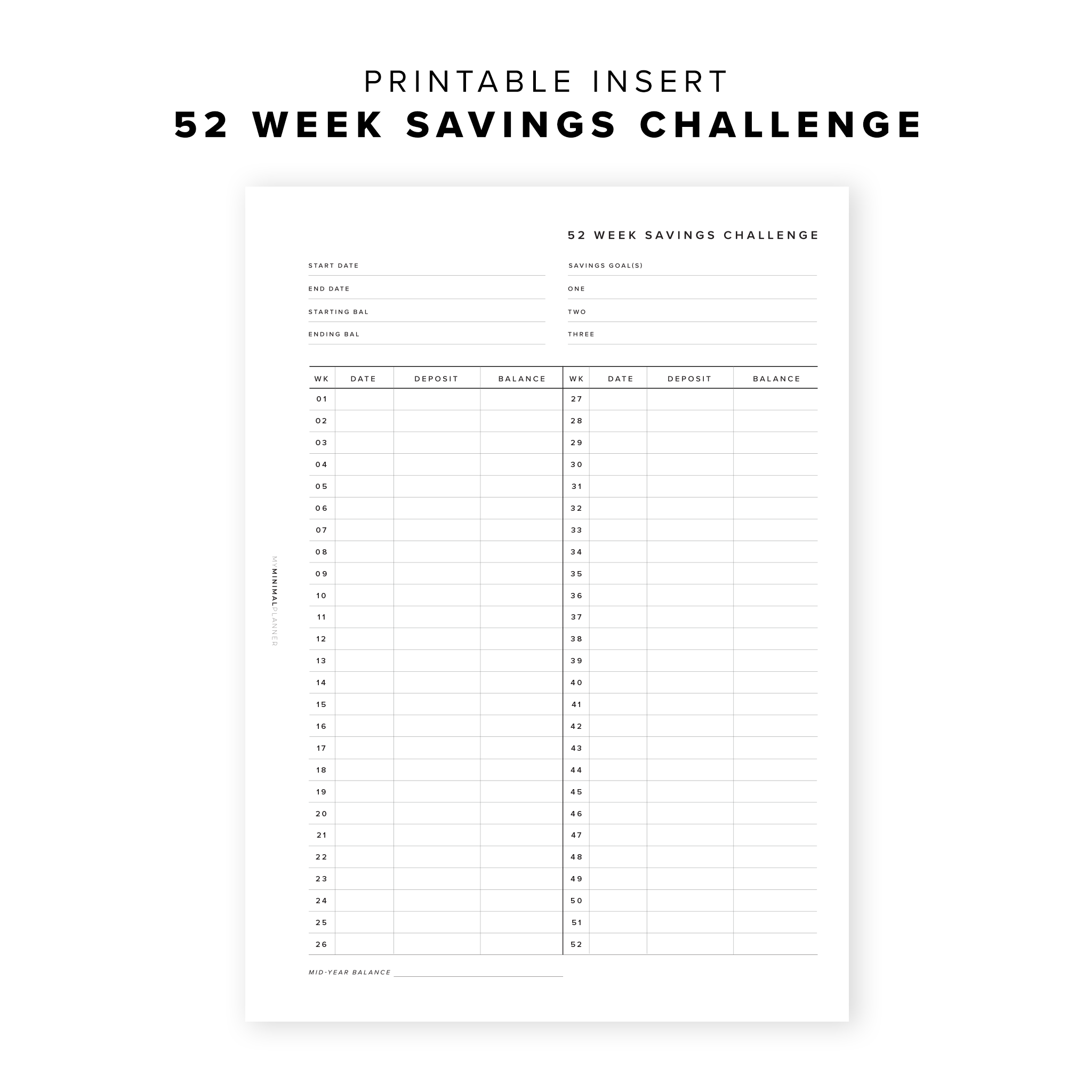 PR02 - 52 Week Savings Challenge - Printable Insert