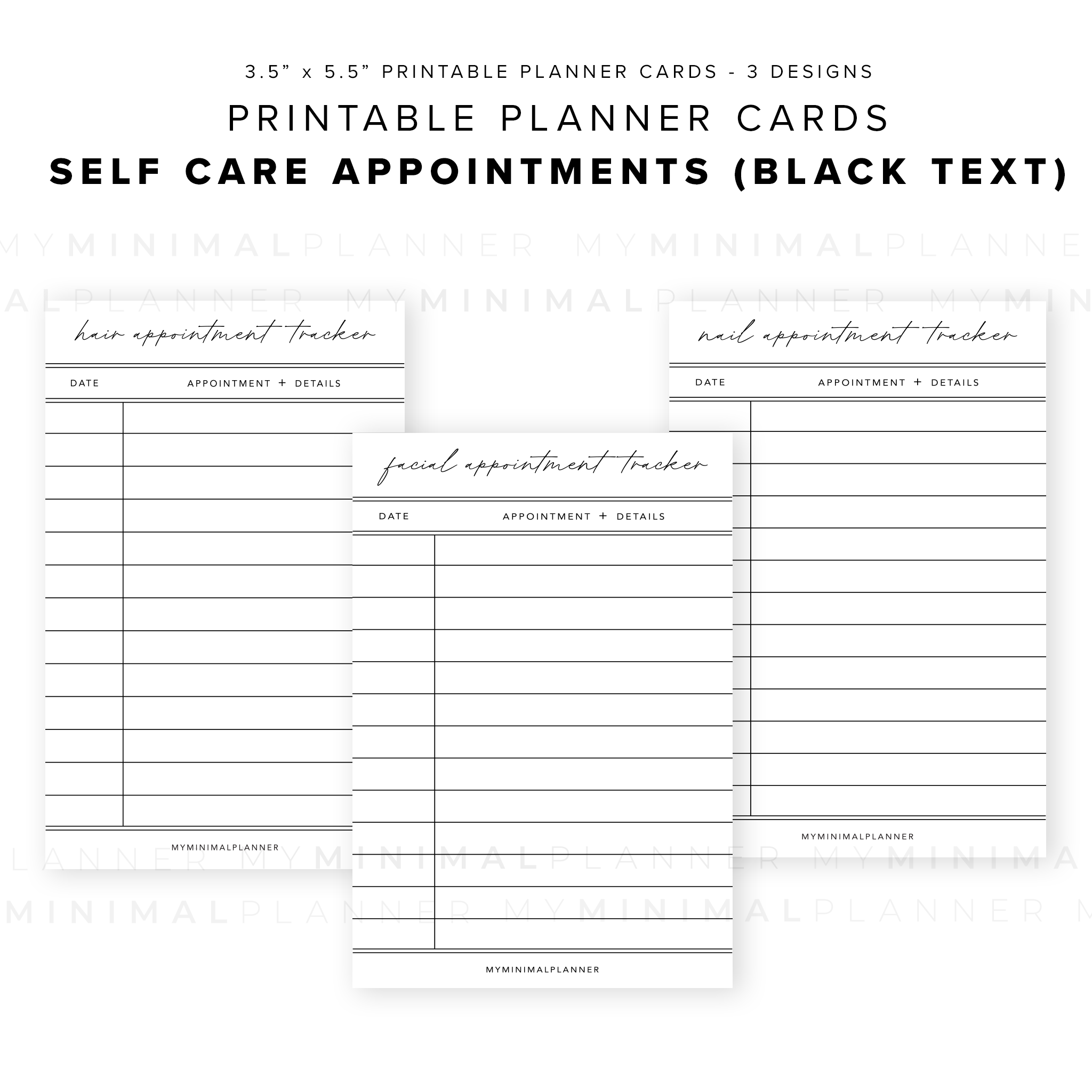 PPC20 - Self Care Appointments - Printable Planner Cards