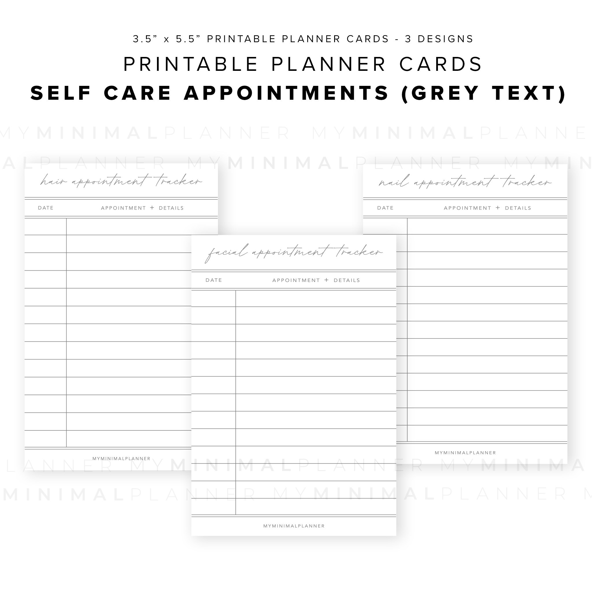 PPC20 - Self Care Appointments - Printable Planner Cards