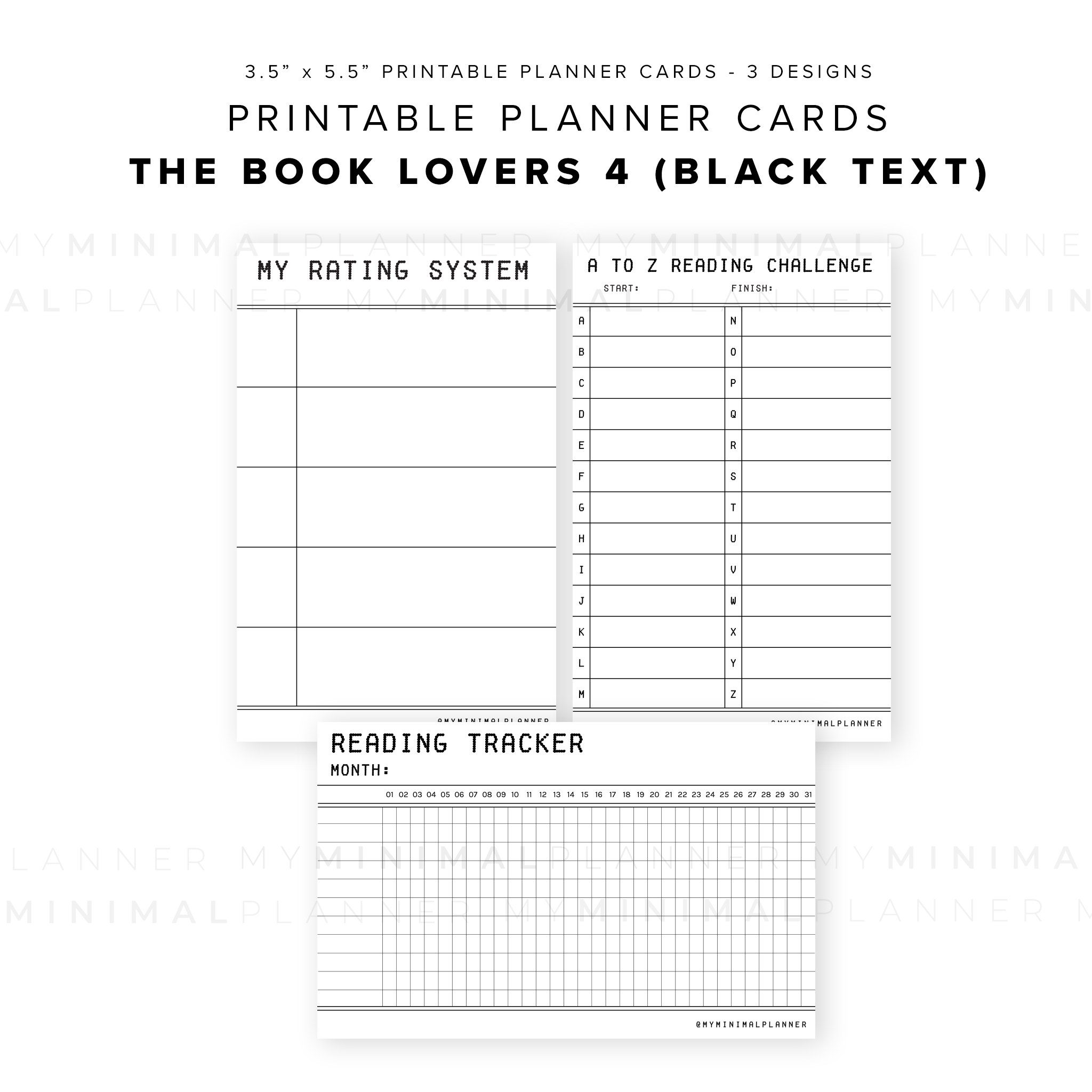 PPC12 - The Book Lovers 4 - Printable Planner Cards