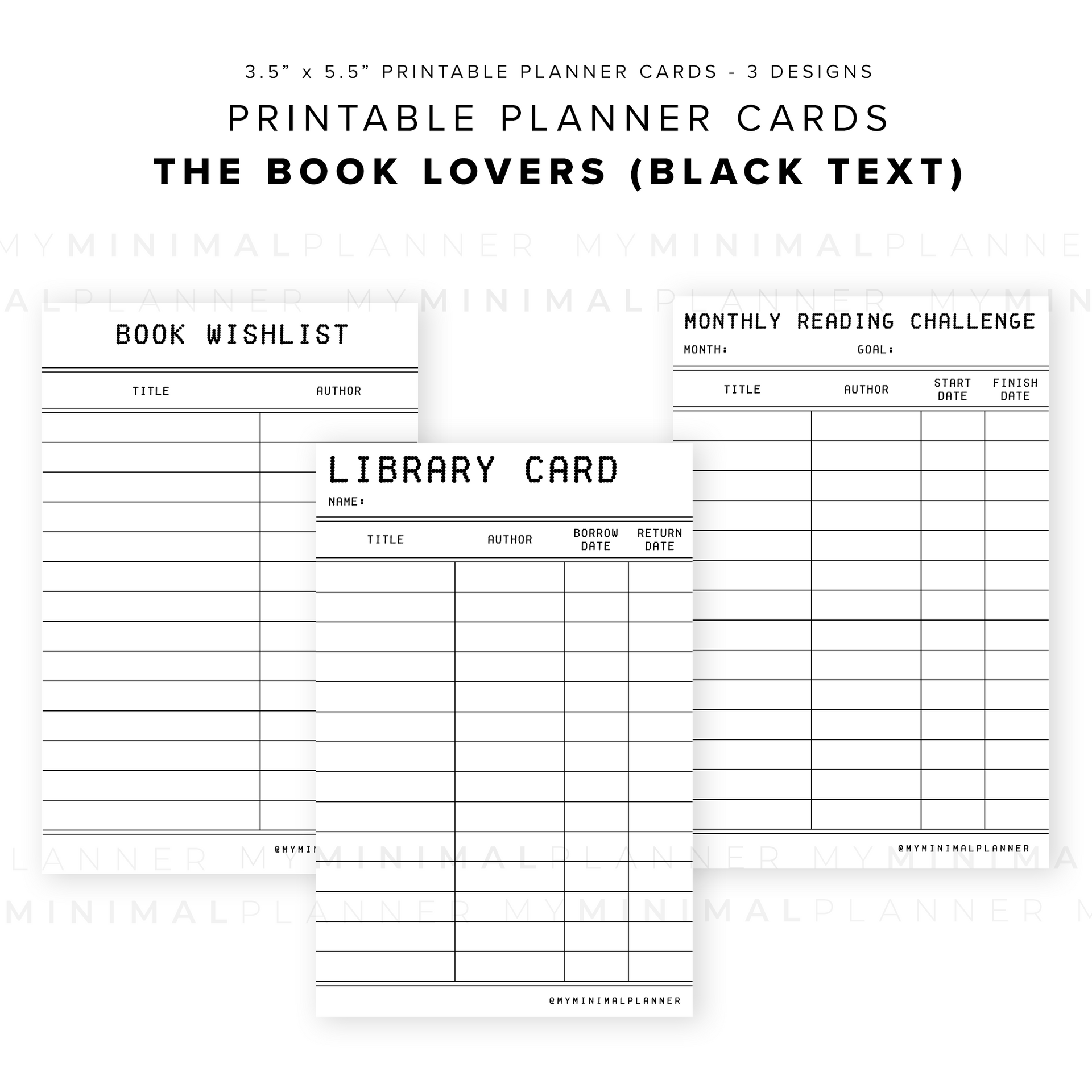 PPC03 - The Book Lovers - Printable Planner Cards – My Minimal Planner