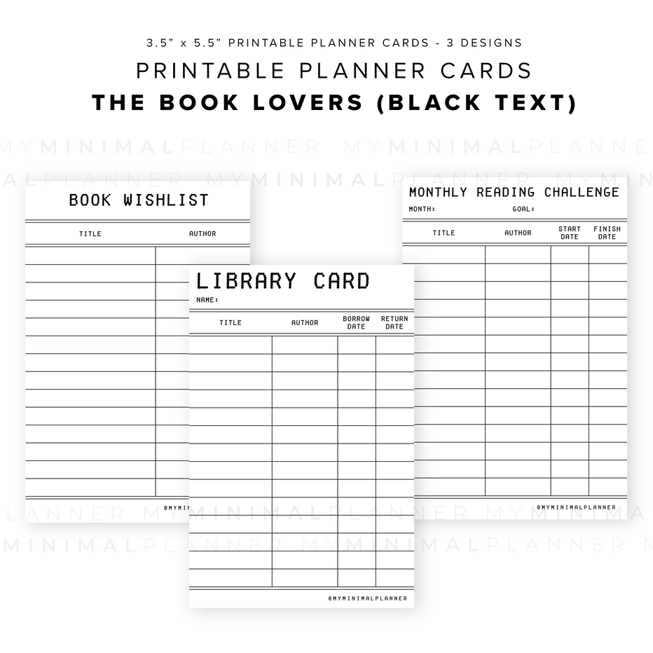 PPC03 - The Book Lovers - Printable Planner Cards – My Minimal Planner