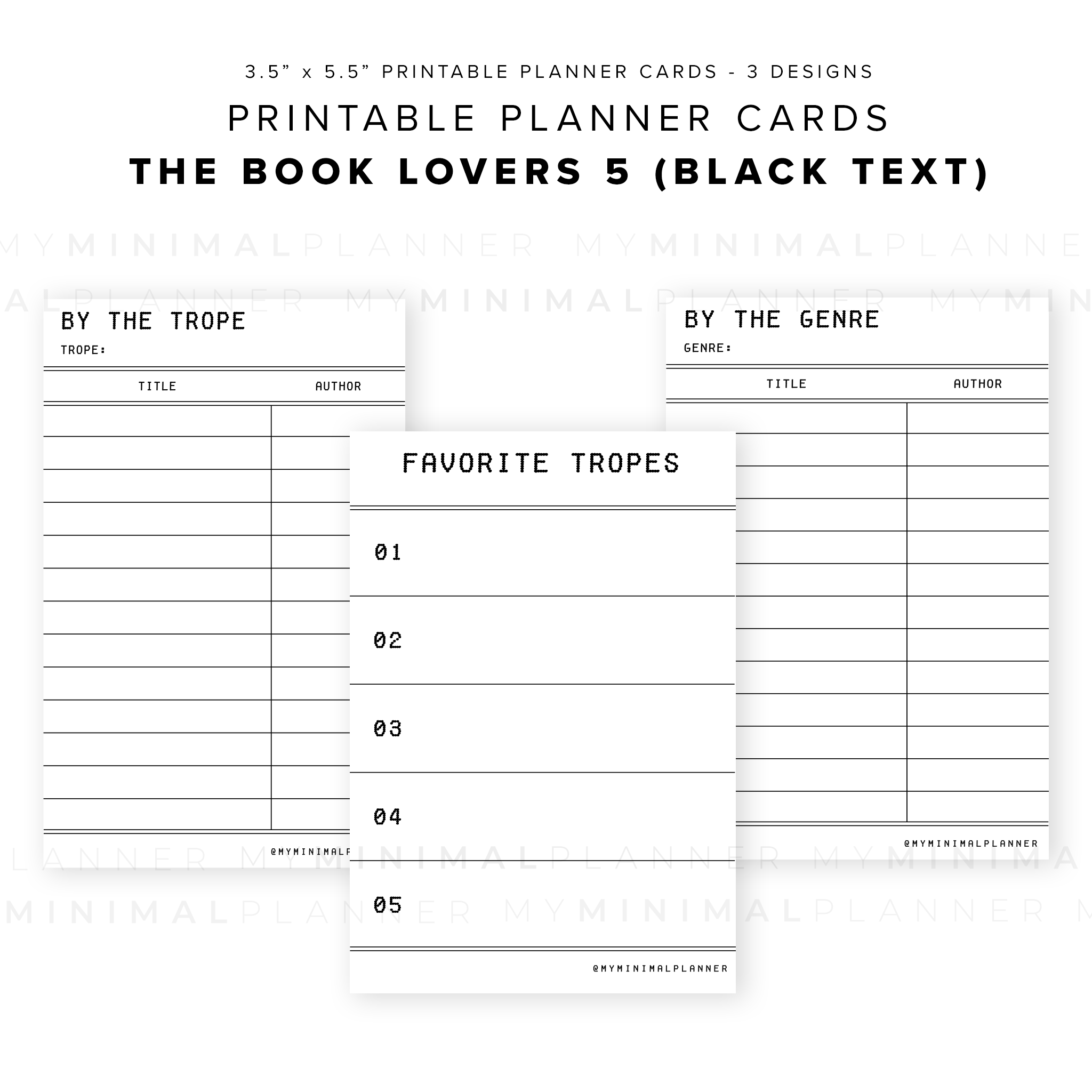 PPC18 - The Book Lovers 5 - Printable Planner Cards