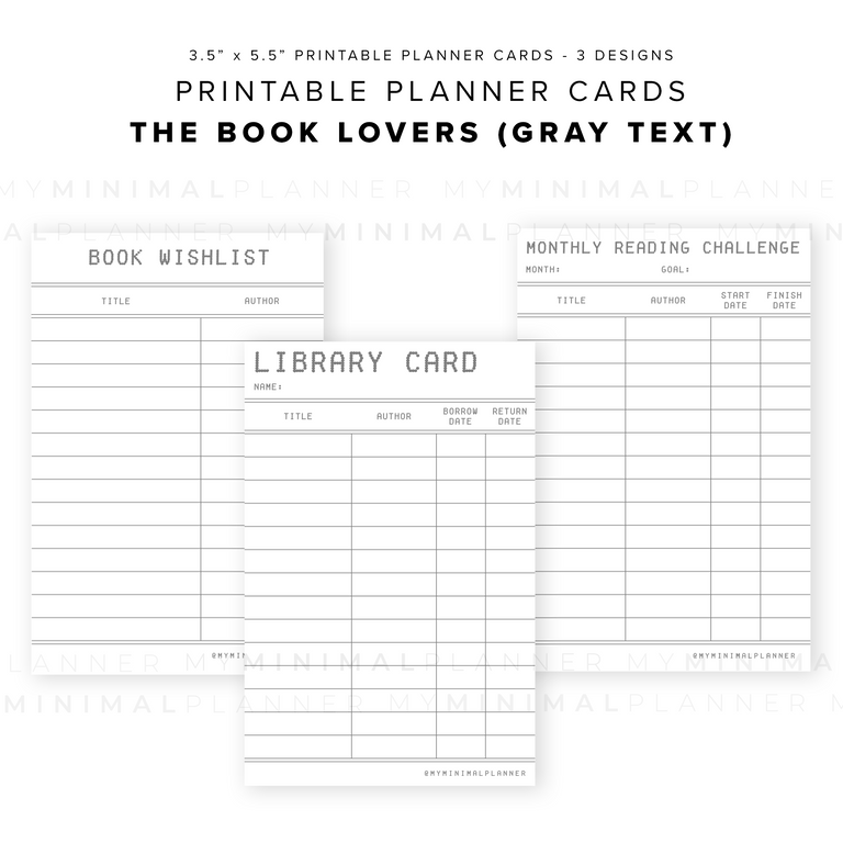 PPC03 - The Book Lovers - Printable Planner Cards – My Minimal Planner