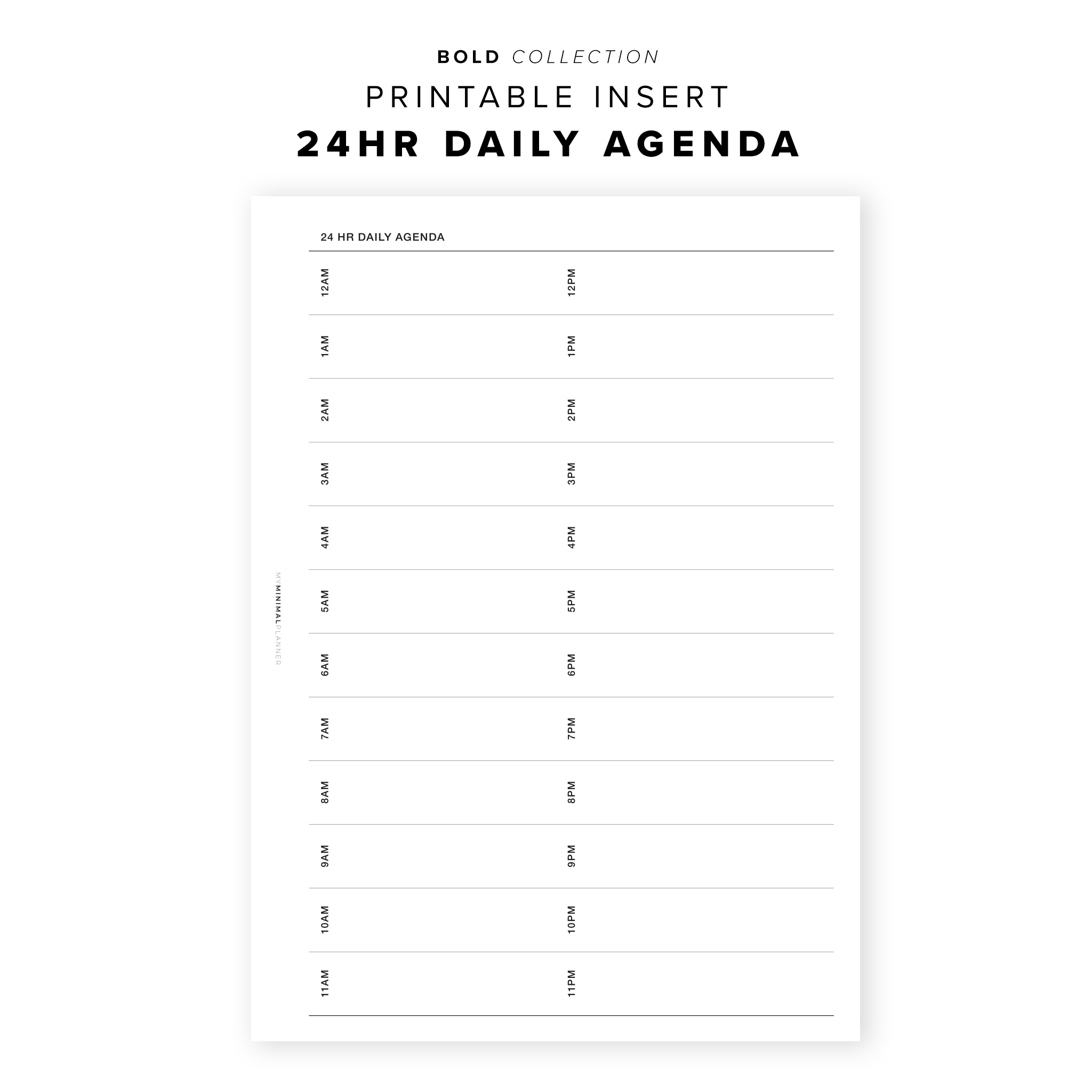 24 Hour Daily Agenda Printable Insert