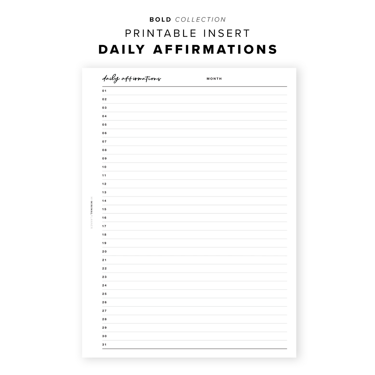 PR116 - Daily Affirmations - Printable Insert – My Minimal Planner