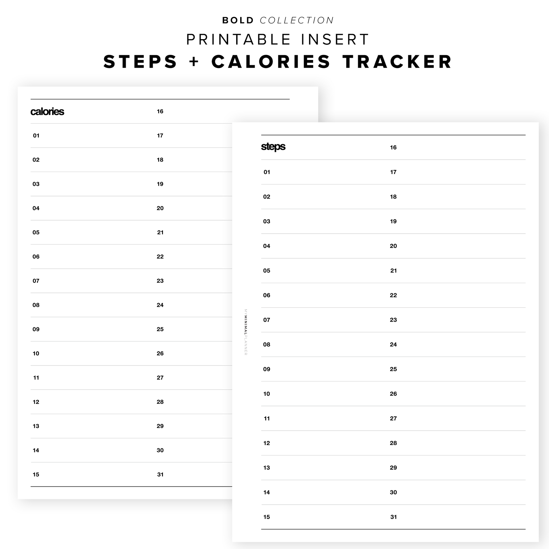 PR142 Steps + Calories Tracker Printable Insert My Minimal Planner