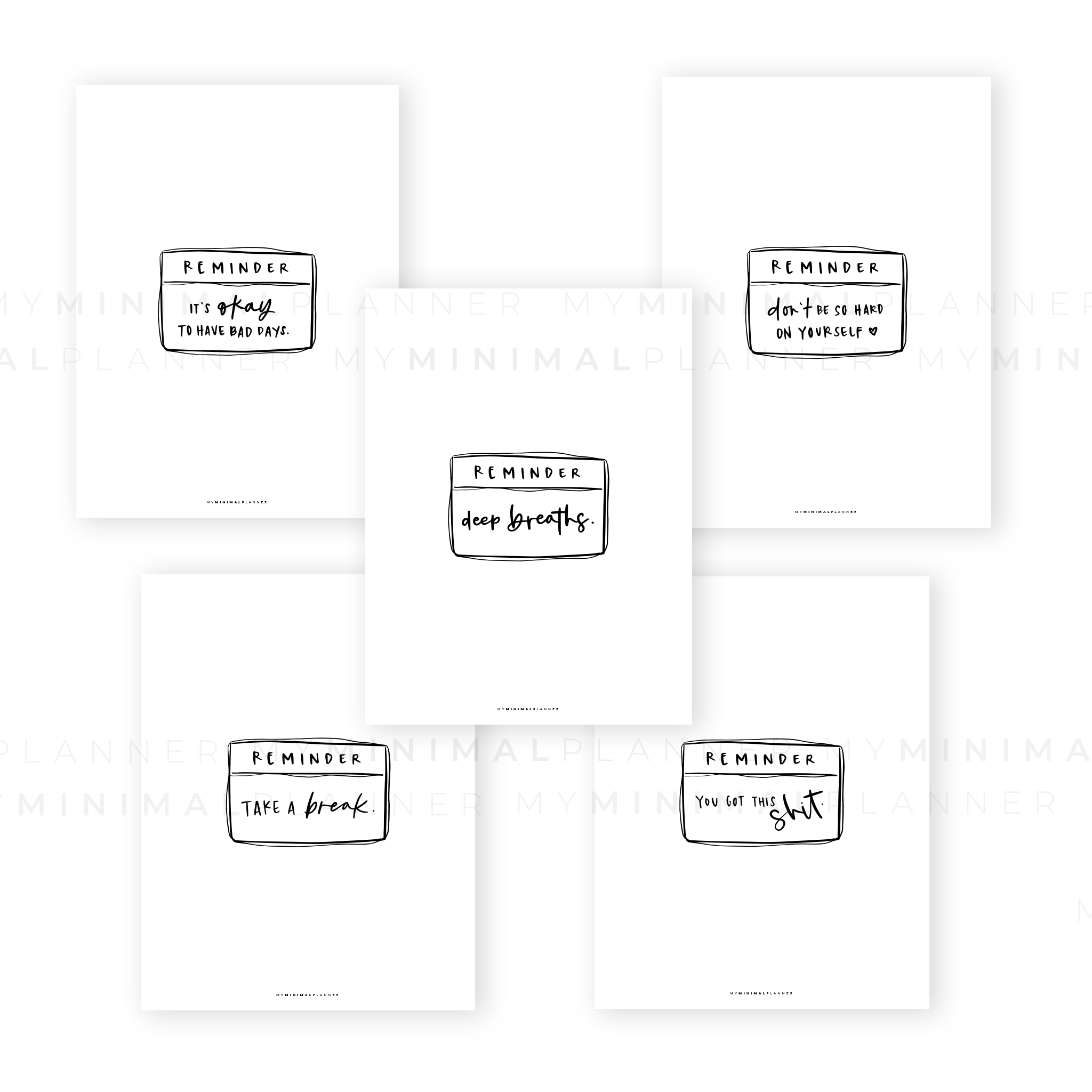 PRD03 - Daily Reminders / Set of 5 - Printable Dashboards