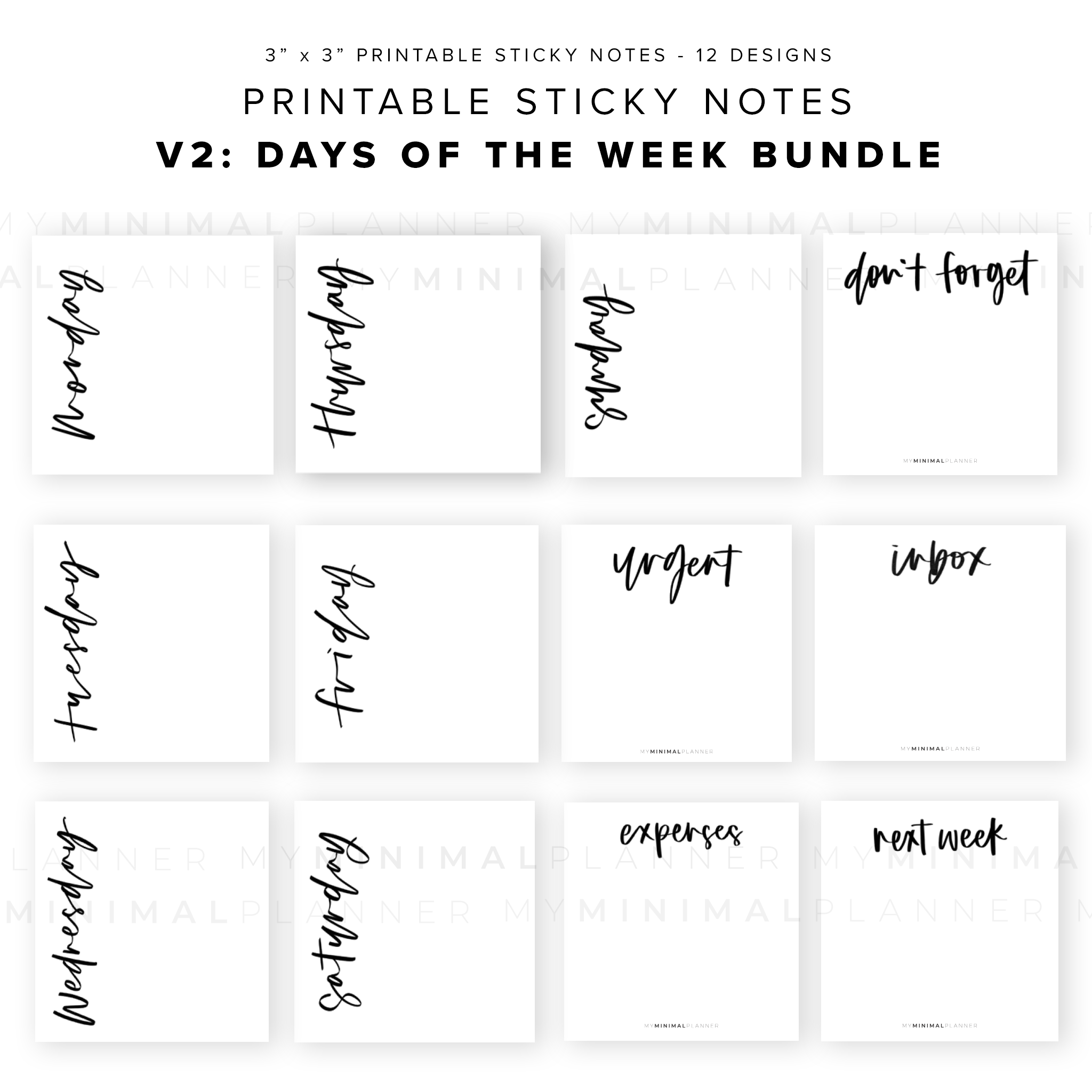 PSN04 - Version 2: Days of the Week - Printable Sticky Notes