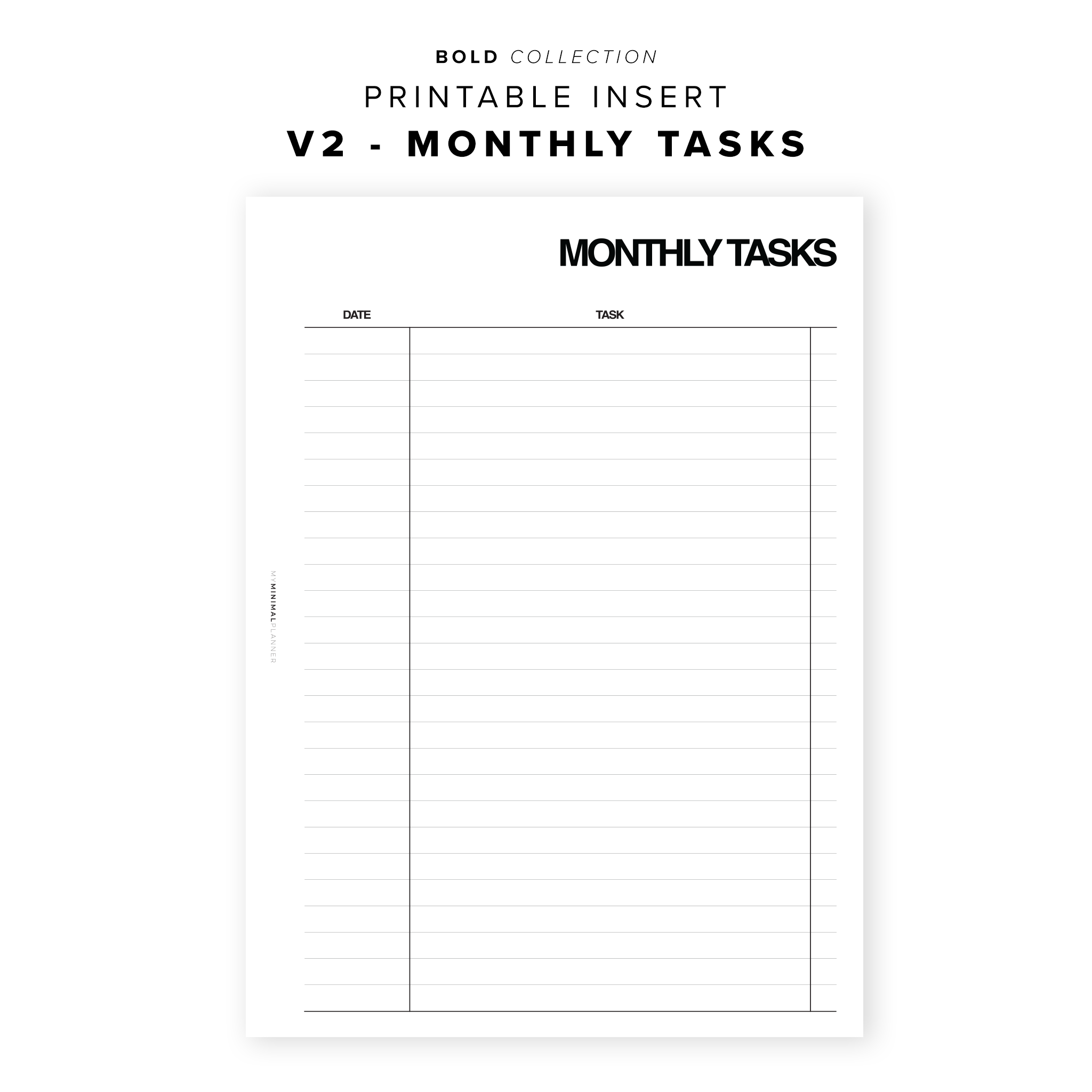 PR119 - Monthly Tasks (V2) - Printable Insert – My Minimal Planner