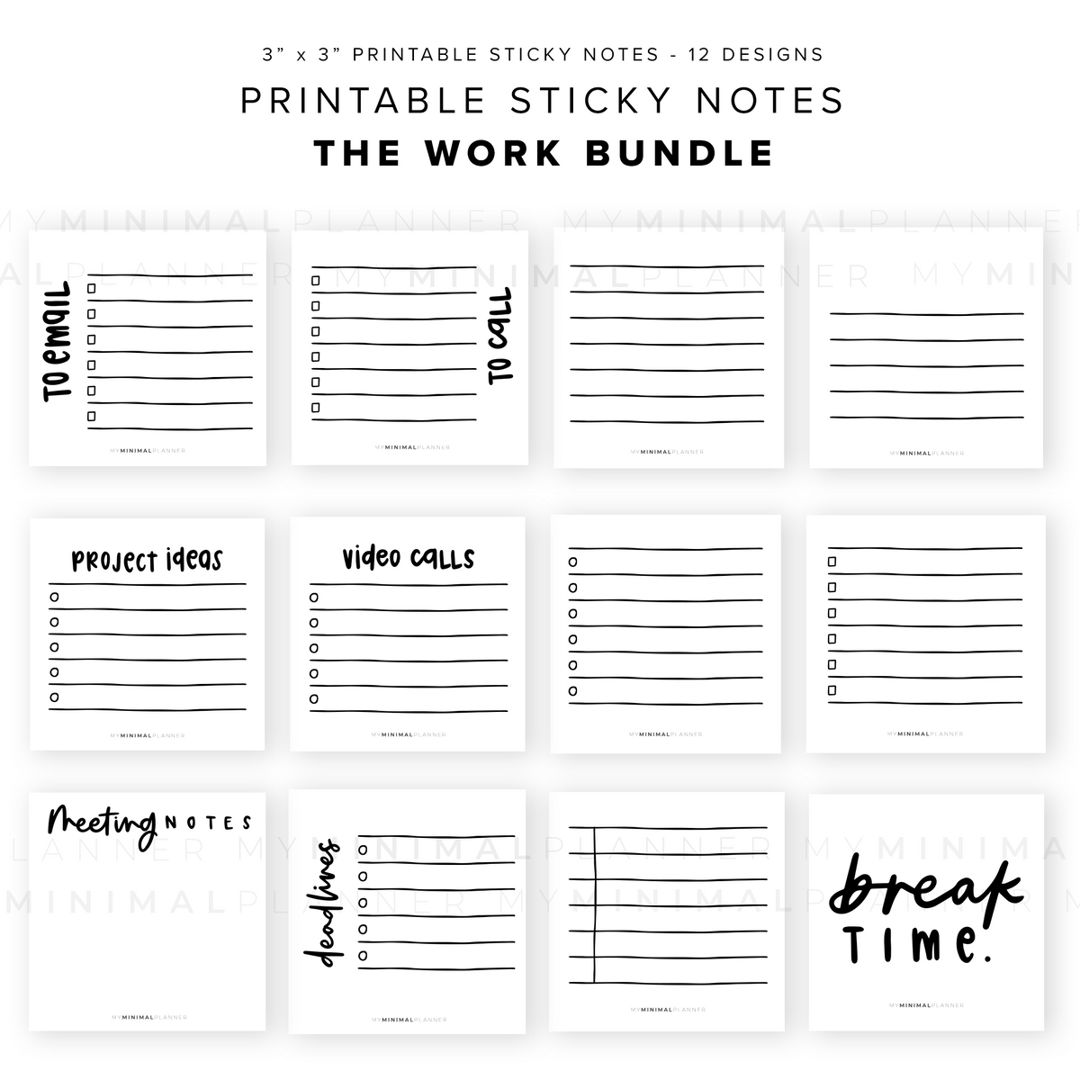 Only Notes Work Sign PSN01 - The Work Bundle - Printable Sticky Notes – My Minimal Planner